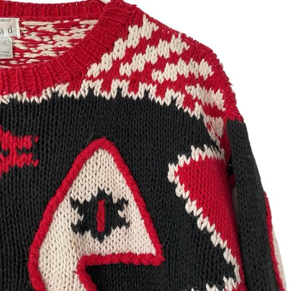 Vintage Susann D Hand Knit Aztec Navajo Red Black Cotton Blend Sweater Large - Picture 3 of 7